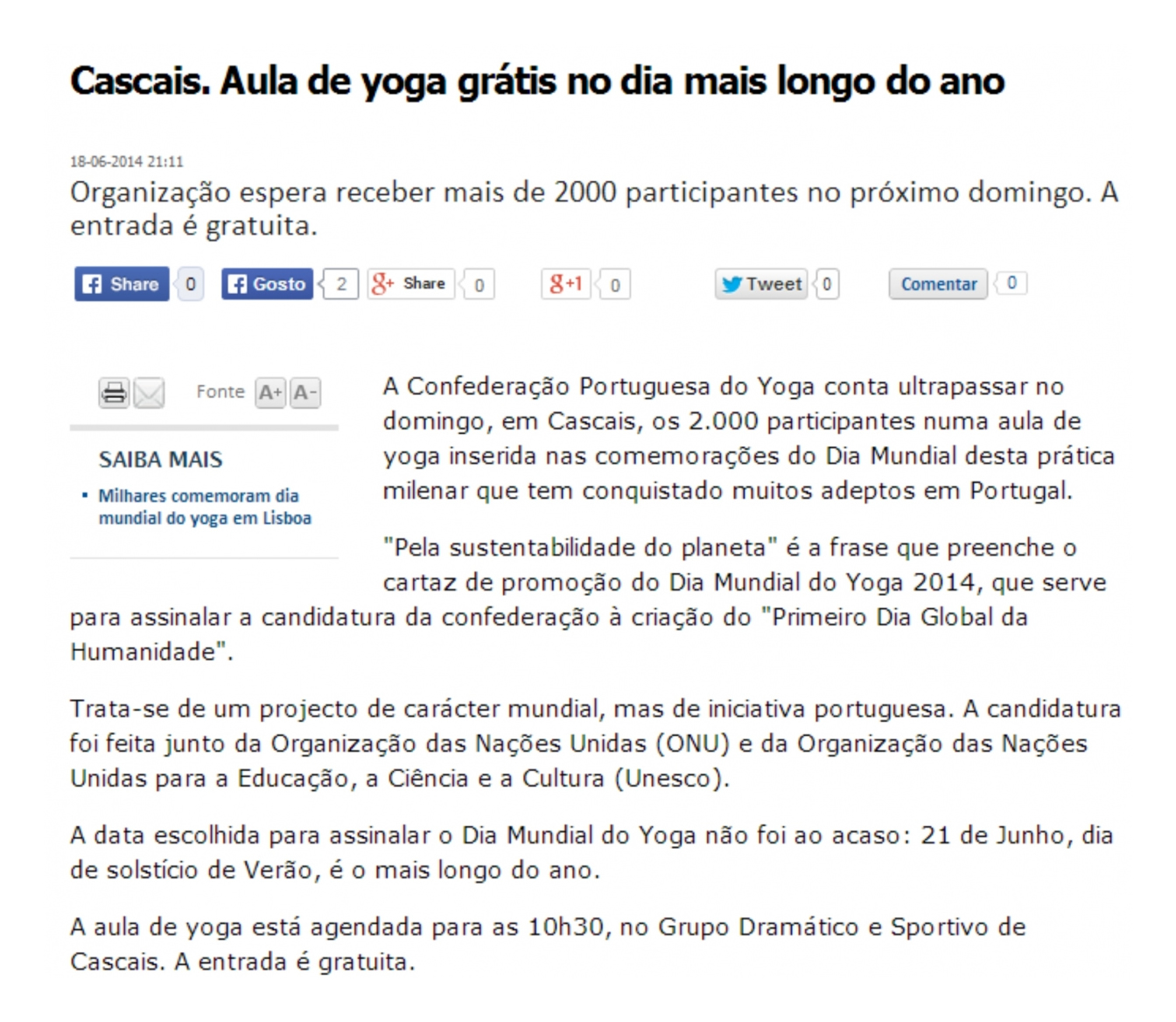 Imprensa - Dia Internacional do Yoga 2014