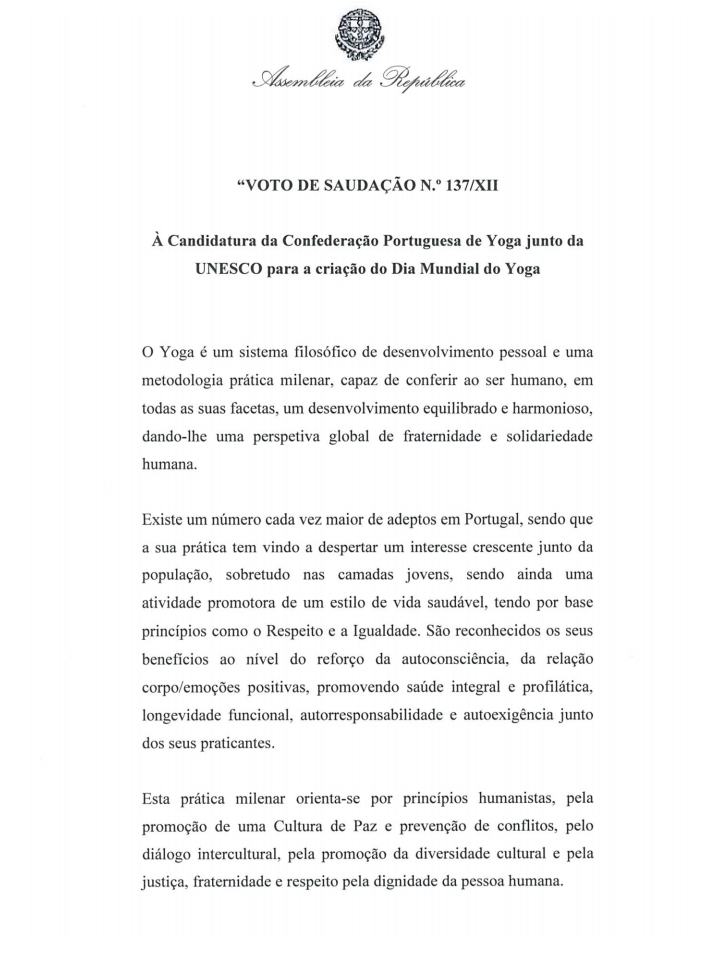 RESOLUÇÃO DA ASSEMBLEIA DA REPÚBLICA PORTUGUESA
